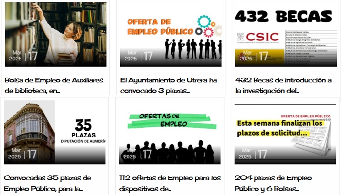 Información laboral y ofertas de empleo: Sevilla, Almería, Utrera, Cartaya, Becas CSIC…