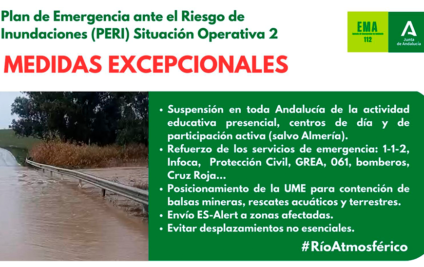 Andalucía eleva la alerta y la precaución ante el temporal: colegios cerrados y la UME en preaviso Andalucía eleva la alerta y la precaución ante el temporal: colegios cerrados y la UME en preaviso
